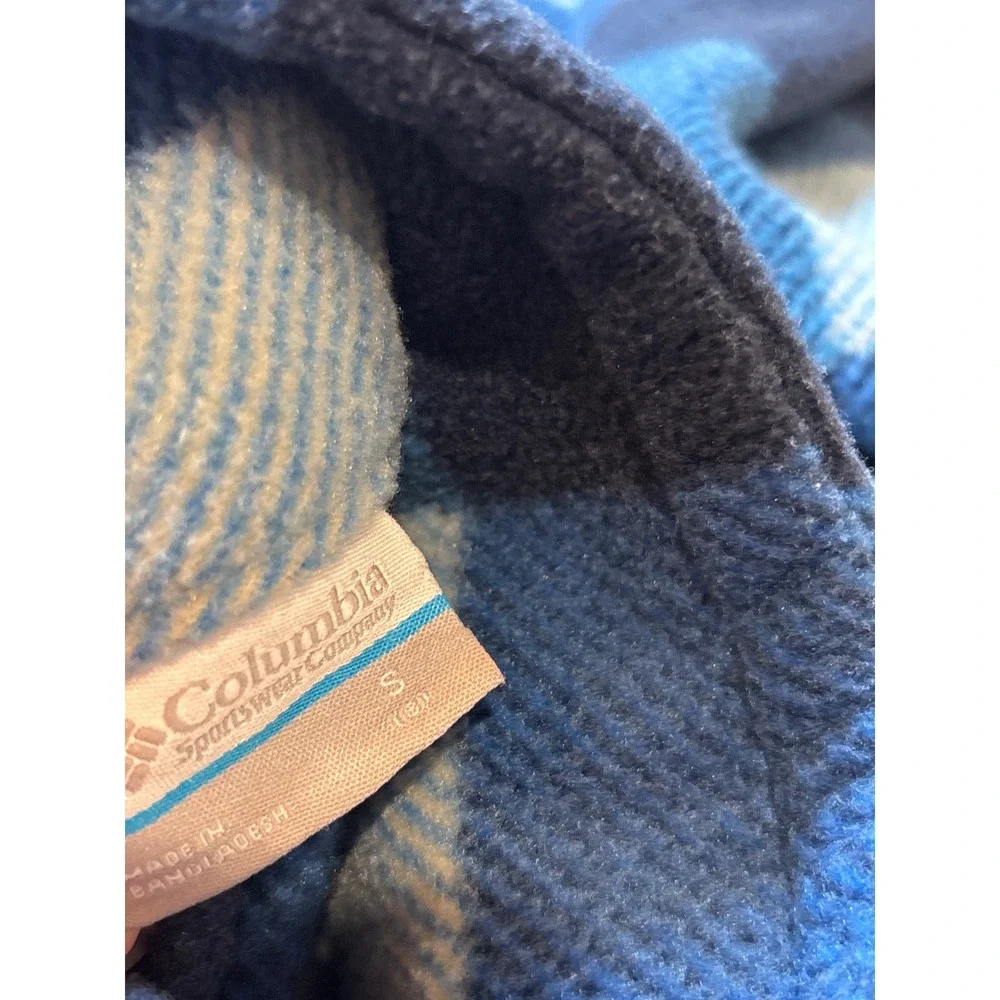 Columbia Kids Blue Buffalo Plaid Full‎ Zip Fleece Jacket Mock Neck Small 8